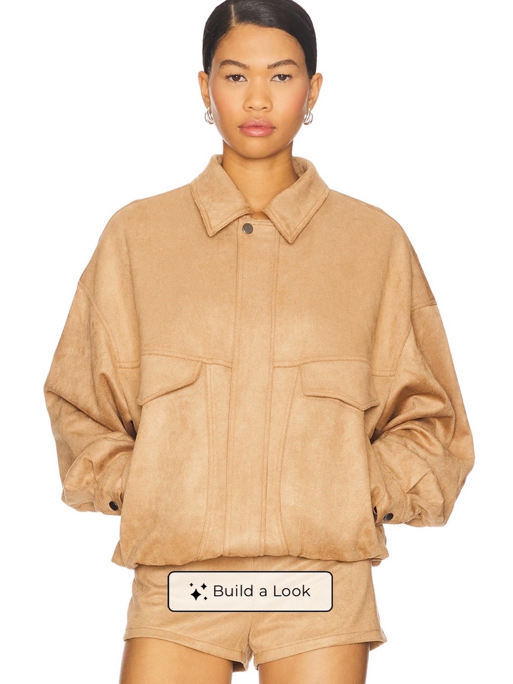 Lioness Tan Suede-Style Oversized Bomber Jacket